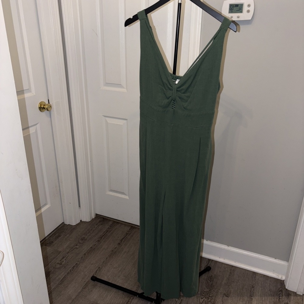 ANRABESS Sage Green Knot Front Wide Leg Jumpsuit Boho V-Neck XL Cottagecore EUC